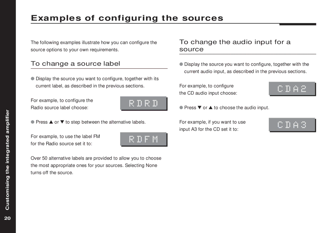 Meridian America 551 Examples of configuring the sources, To change a source label, To change the audio input for a source 