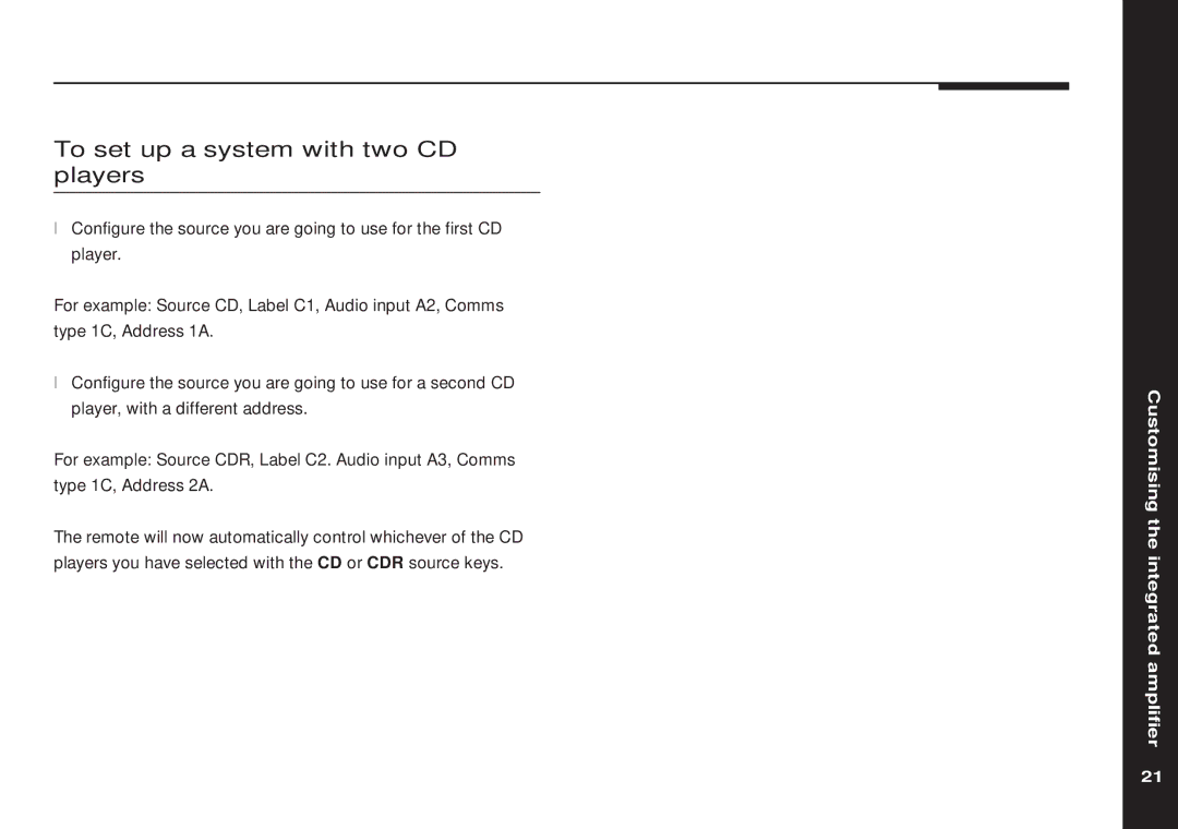 Meridian America 551 manual To set up a system with two CD players 