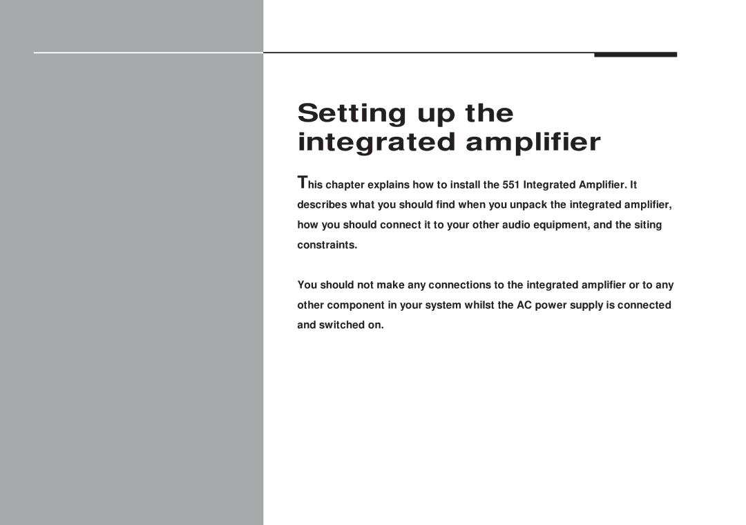 Meridian America 551 manual Setting up the integrated amplifier 