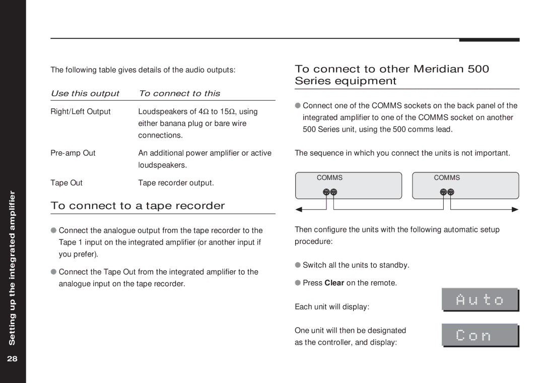 Meridian America 551 manual Con, To connect to a tape recorder, To connect to other Meridian 500 Series equipment 