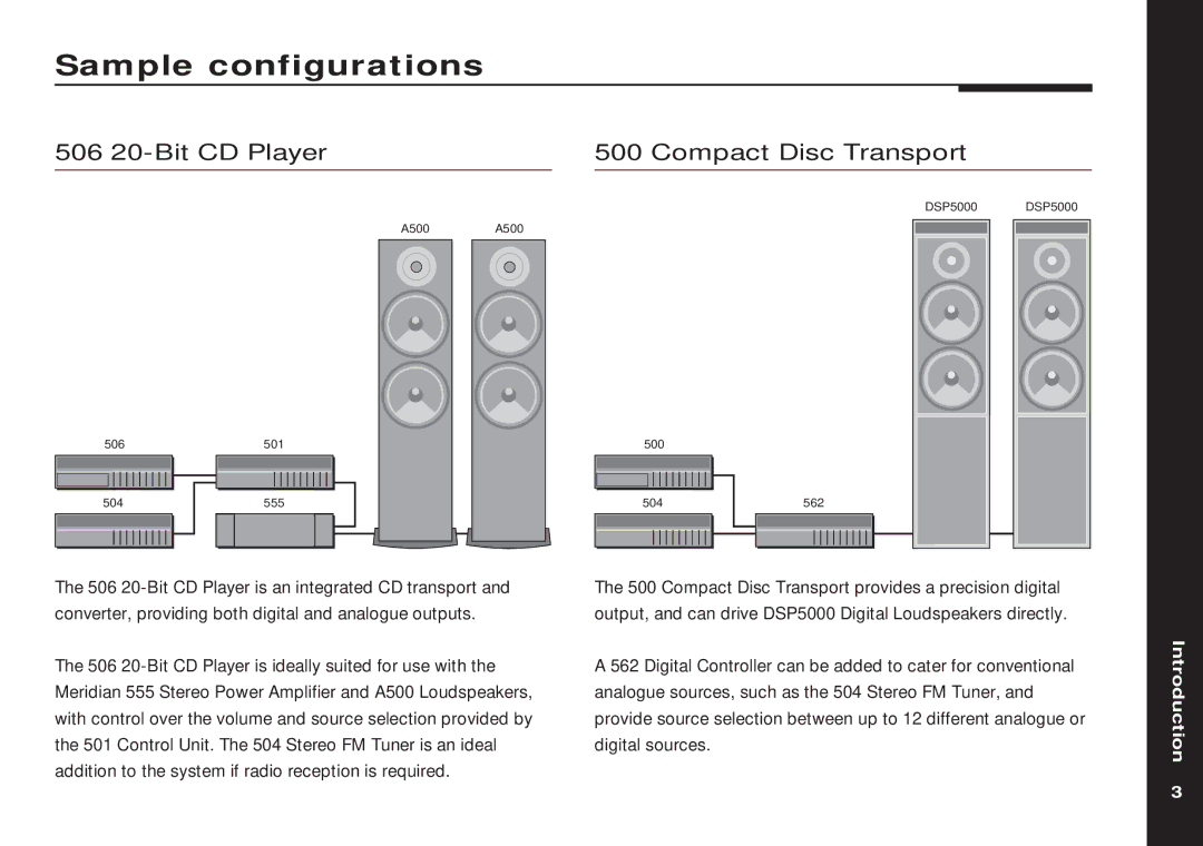 Meridian America 551 manual Sample configurations, 506 20-Bit CD Player Compact Disc Transport 