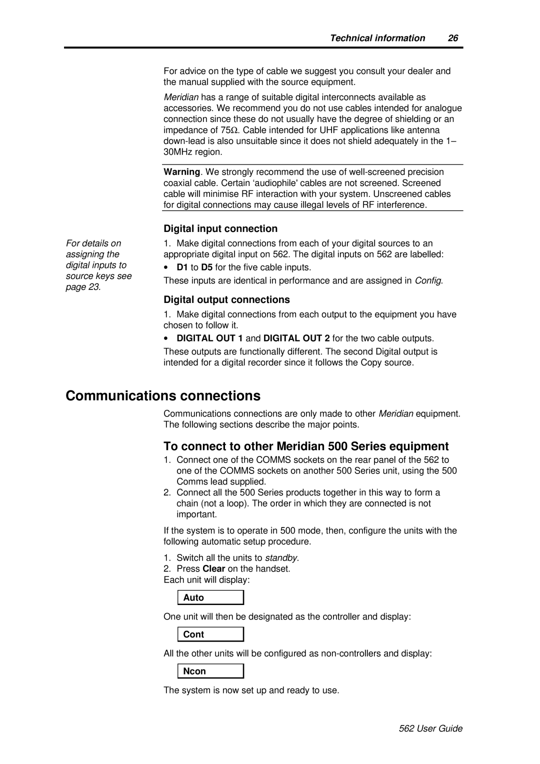 Meridian America 562 user manual Communications connections, To connect to other Meridian 500 Series equipment 