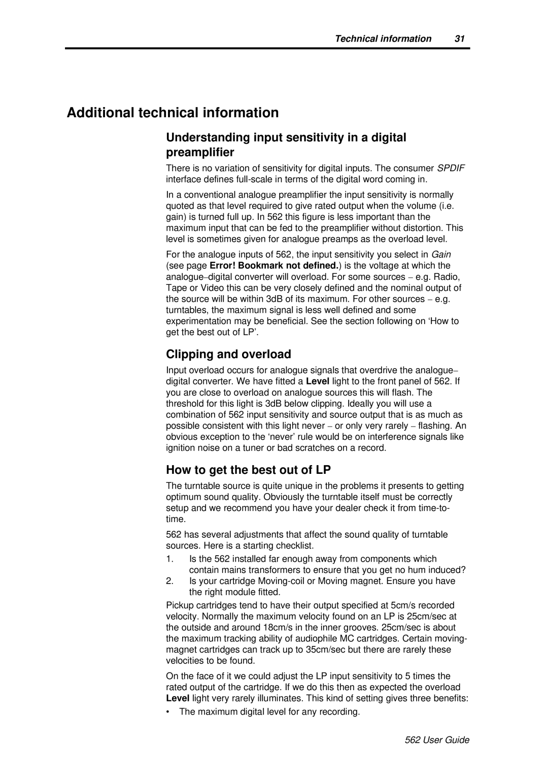 Meridian America 562 Additional technical information, Understanding input sensitivity in a digital preamplifier 