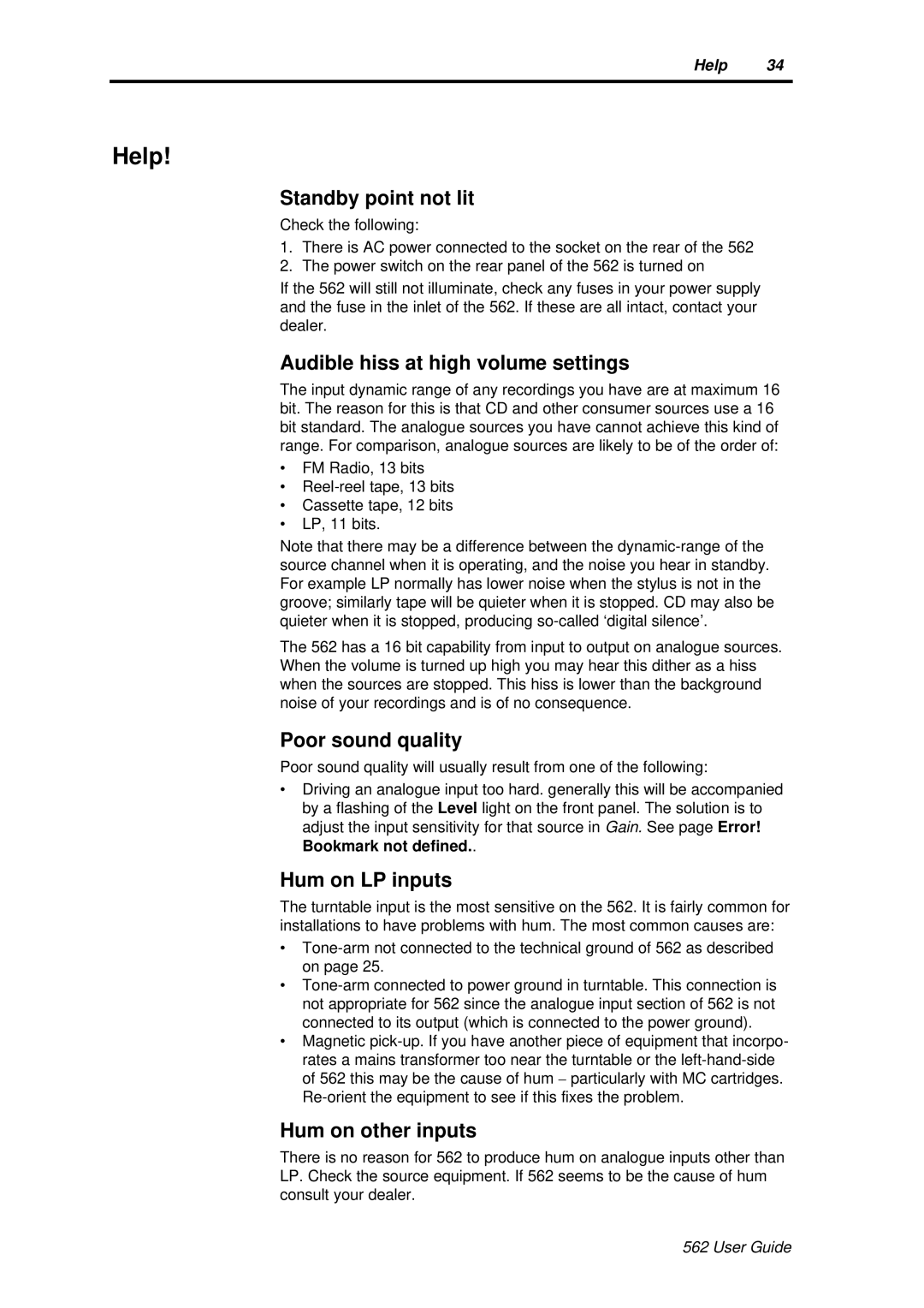 Meridian America 562 user manual Help 