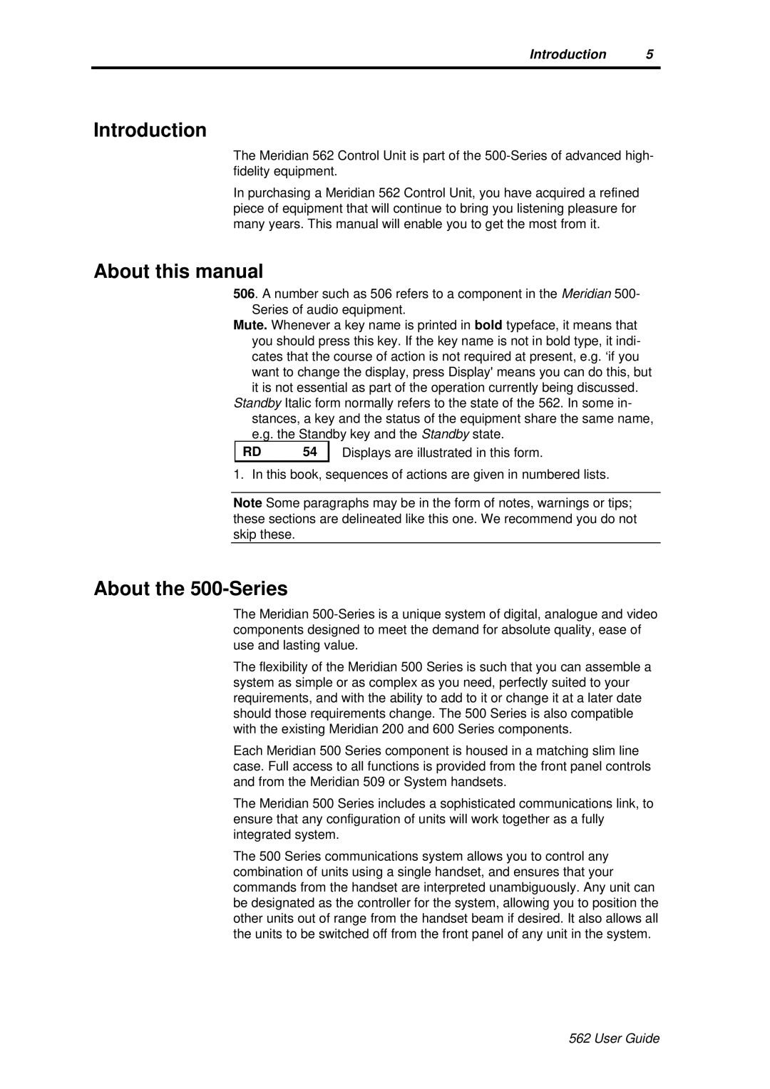 Meridian America 562 user manual Introduction, About this manual, About the 500-Series 