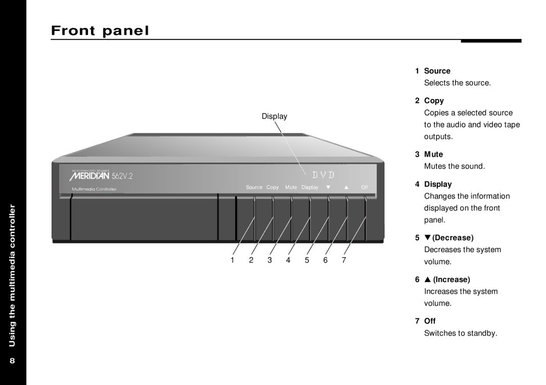 Meridian America 562V.2 manual Front panel, Display 