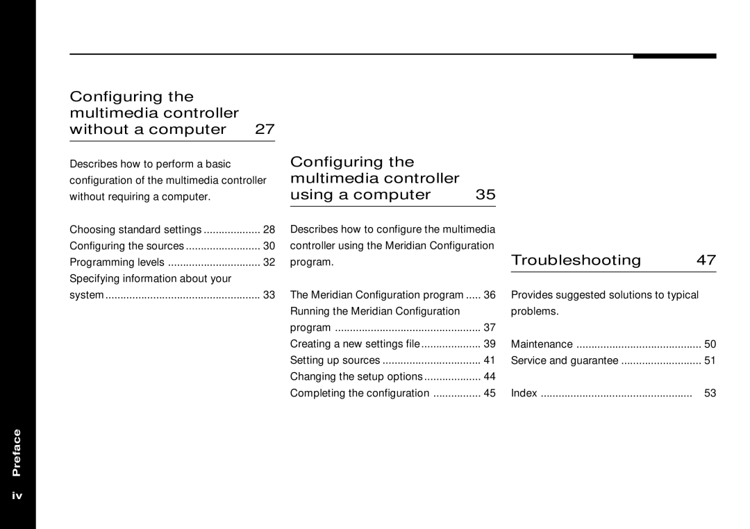 Meridian America 562V.2 manual Configuring the multimedia controller without a computer, Troubleshooting 