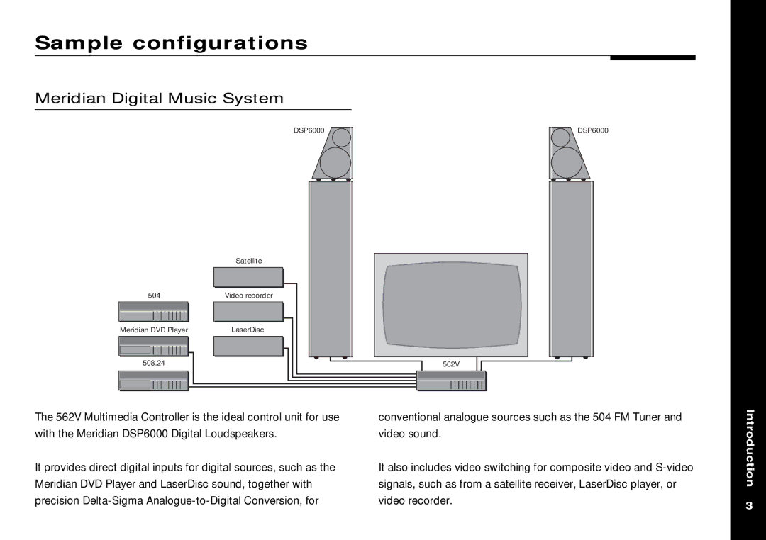 Meridian America 562V.2 manual Sample configurations, Meridian Digital Music System 