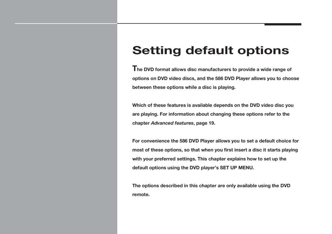 Meridian America 586 manual Setting default options 