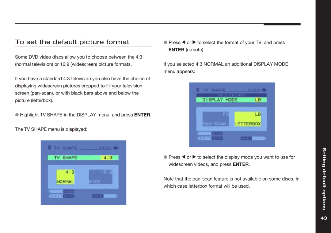 Meridian America 586 manual To set the default picture format 