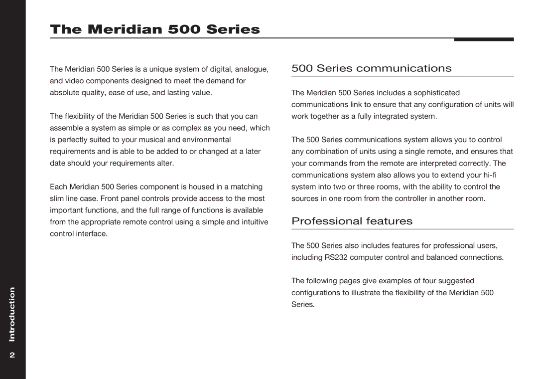 Meridian America 586 manual Meridian 500 Series, Series communications, Professional features 