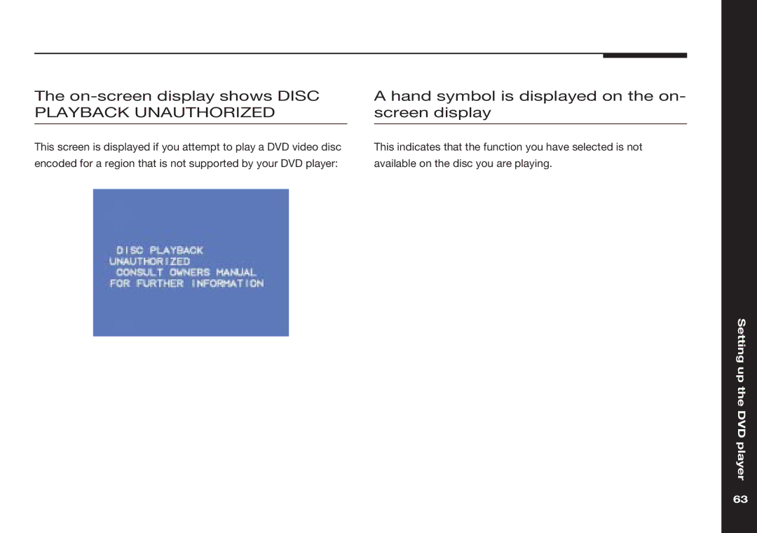 Meridian America 586 manual On-screen display shows Disc Playback Unauthorized 