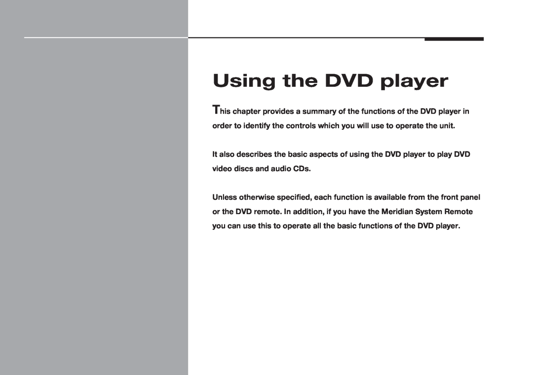 Meridian America 586 manual Using the DVD player 