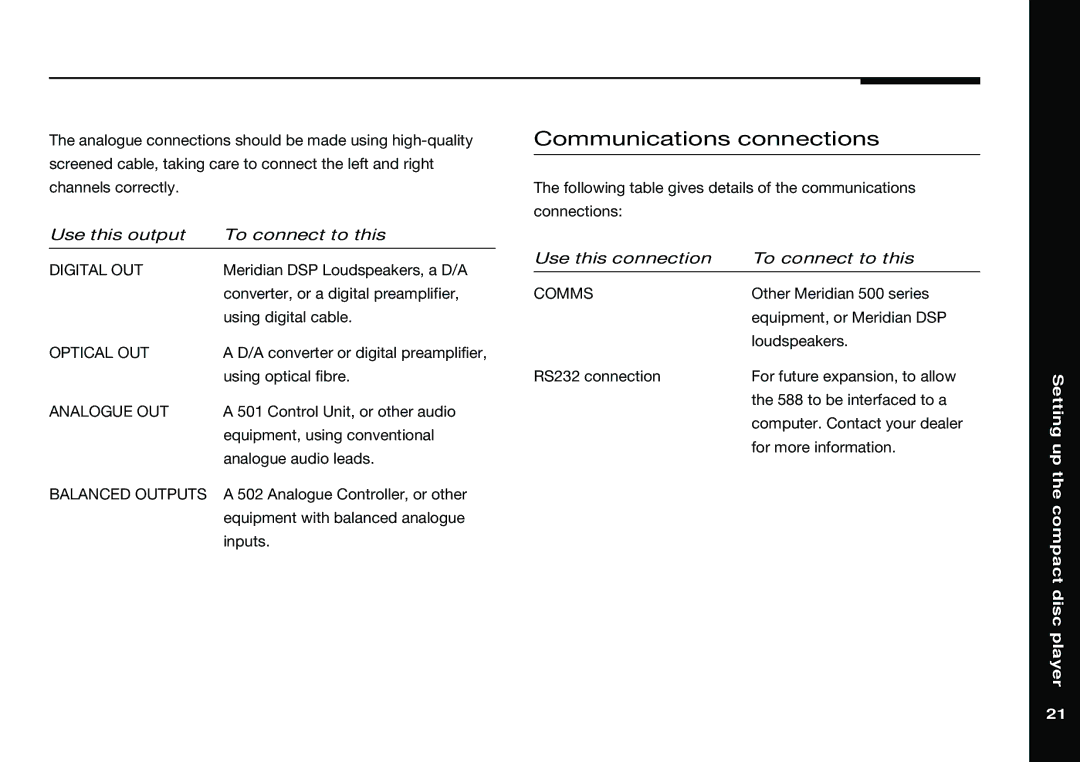 Meridian America 588 manual Communications connections, Comms 