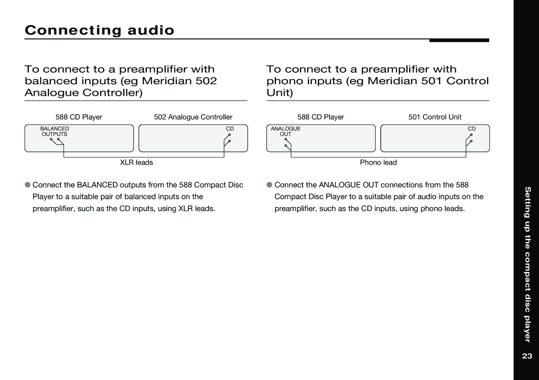 Meridian America 588 manual Connecting audio 