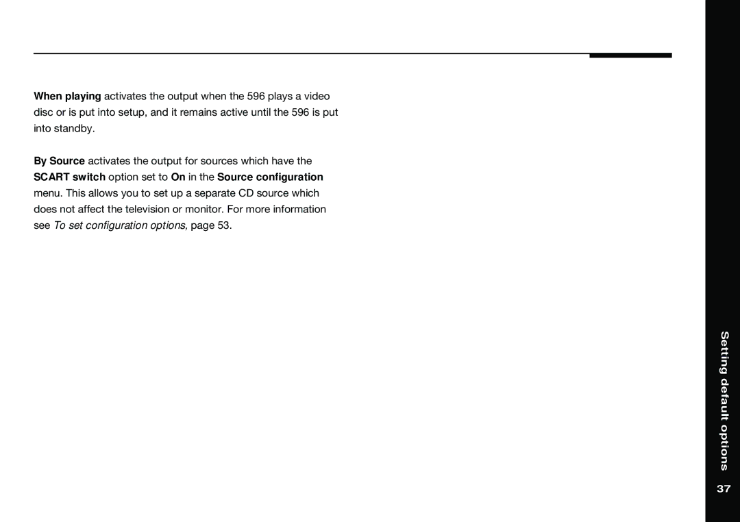 Meridian America 596 manual Setting default options 