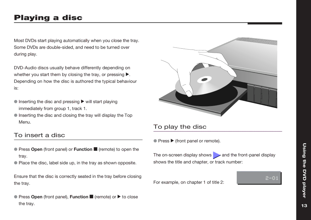 Meridian America 598 manual Playing a disc, To insert a disc, To play the disc 