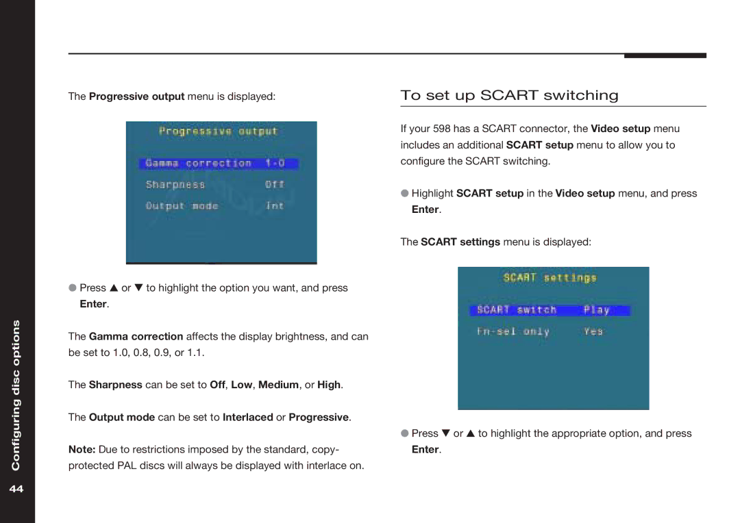 Meridian America 598 manual To set up Scart switching 