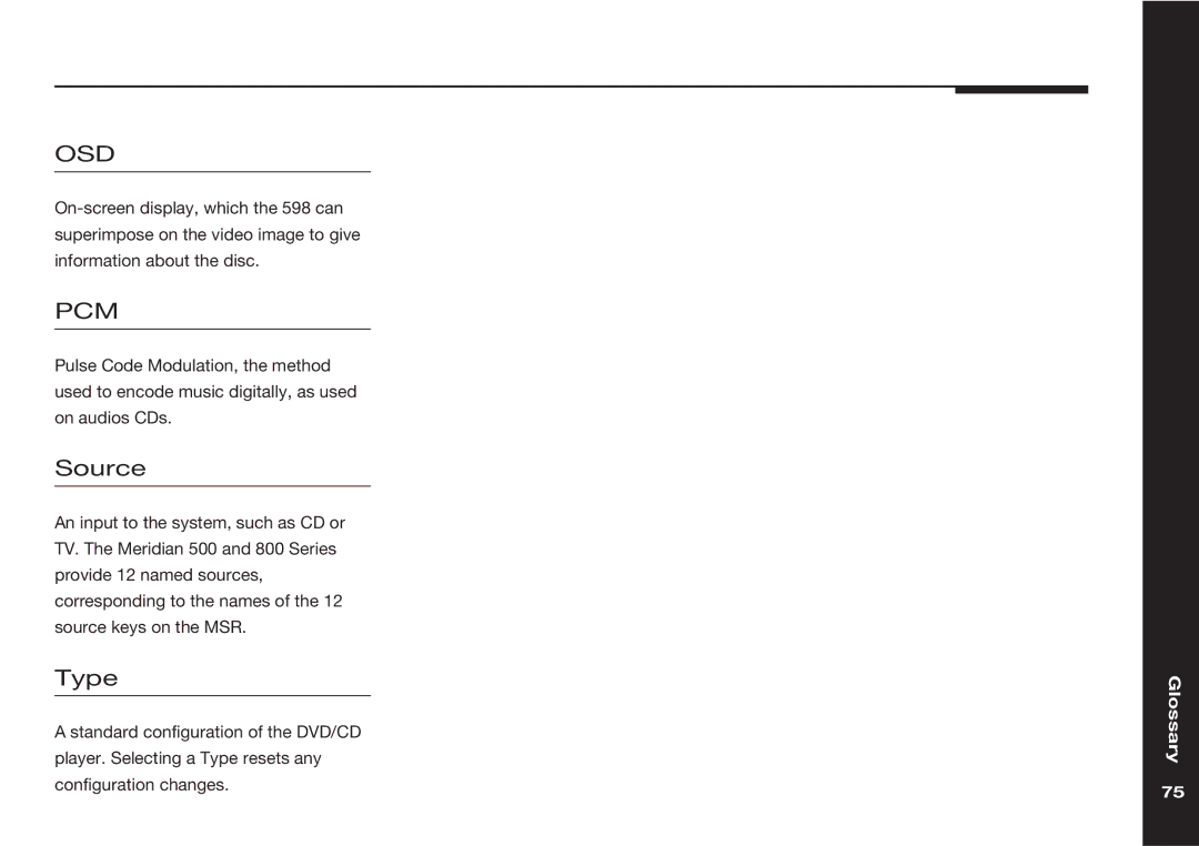 Meridian America 598 manual Source, Type 