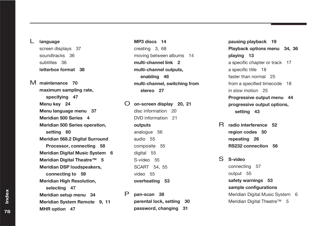 Meridian America 598 manual Language 