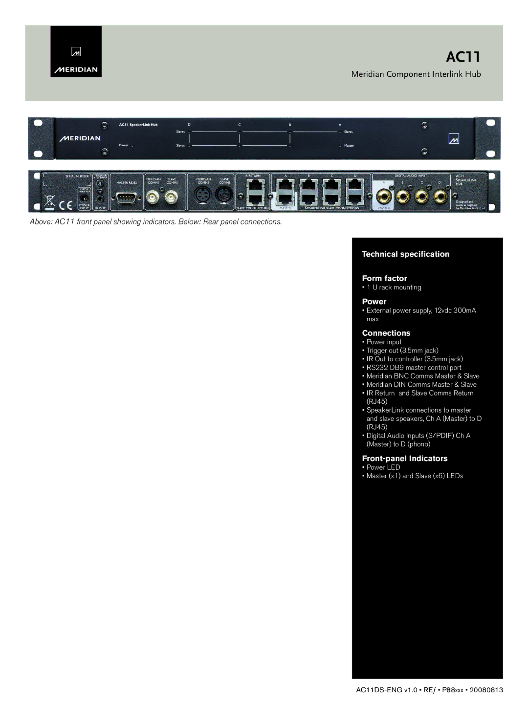 Meridian America AC11 manual Meridian Component Interlink Hub 