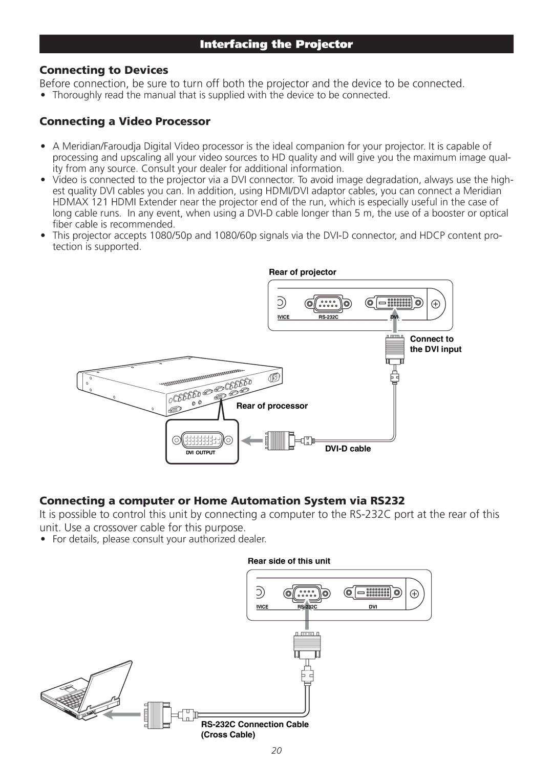 Meridian America D-ILA 1080MF1 Interfacing the Projector, Connecting to Devices, Connecting a Video Processor 