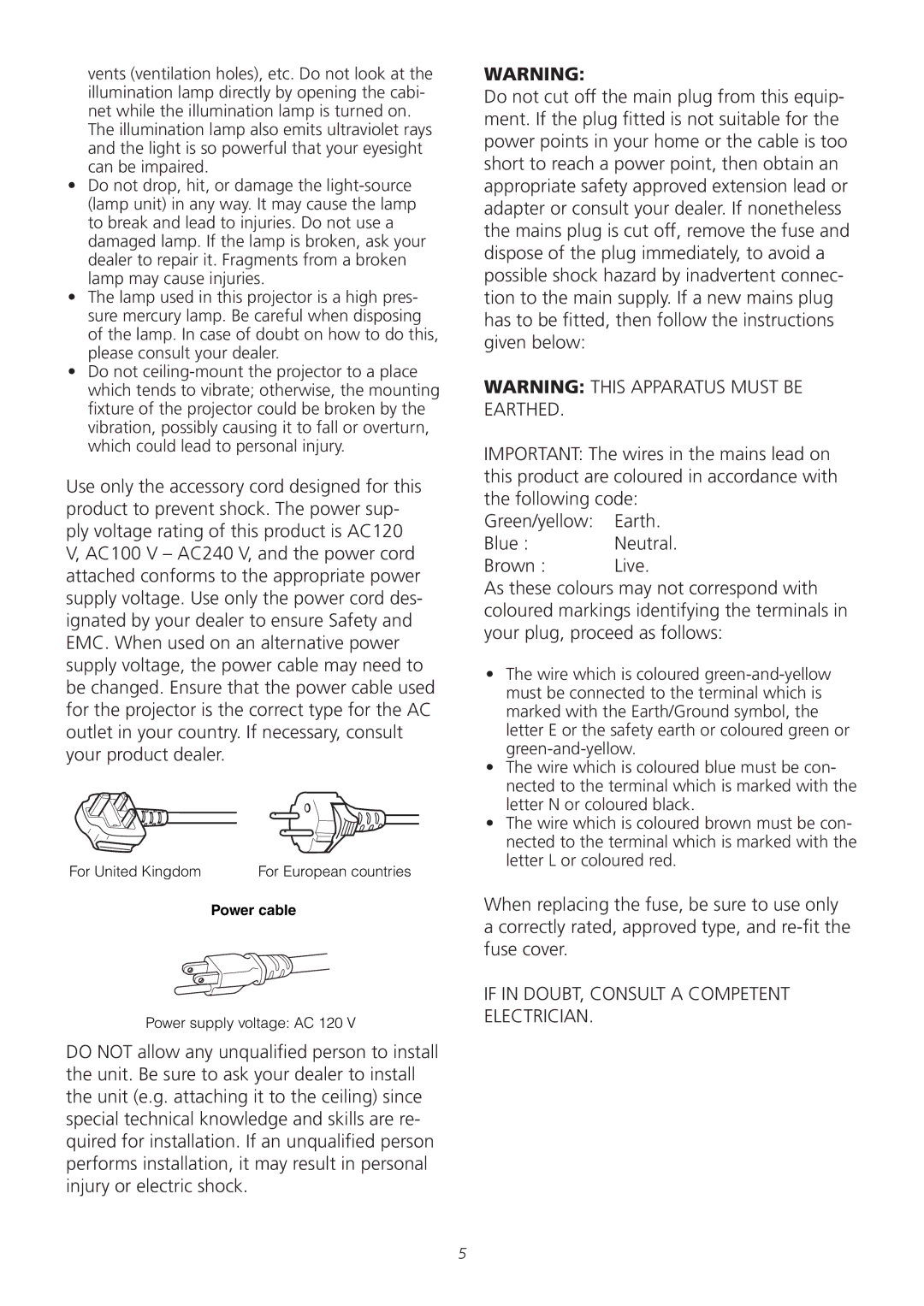 Meridian America D-ILA 1080MF1 operation manual If in DOUBT, Consult a Competent Electrician 