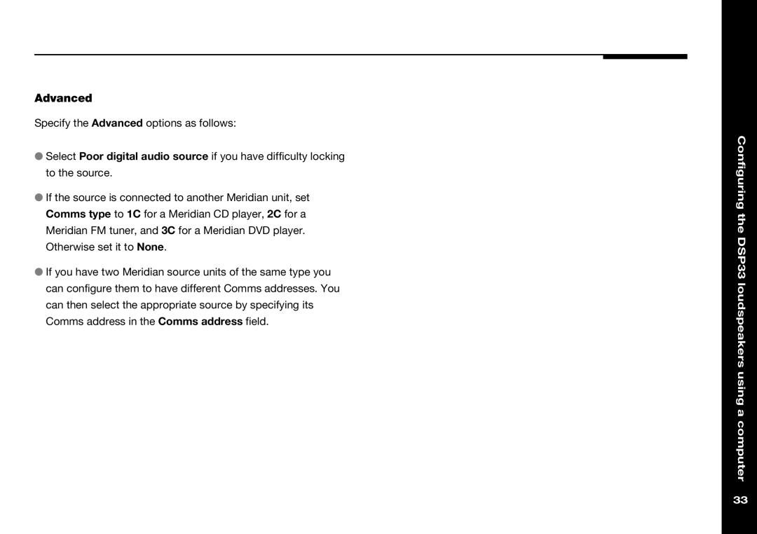 Meridian America DSP33 manual Advanced 