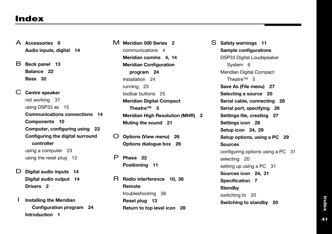 Meridian America DSP33 manual Index 