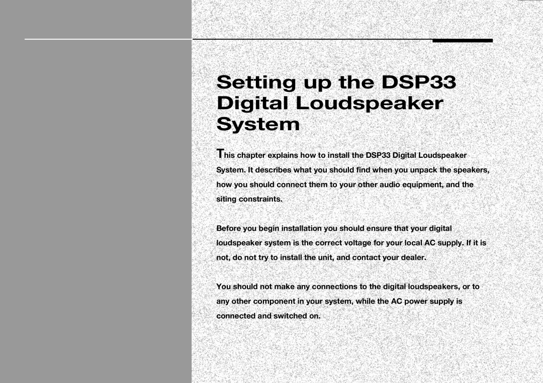 Meridian America manual Setting up the DSP33 Digital Loudspeaker System 