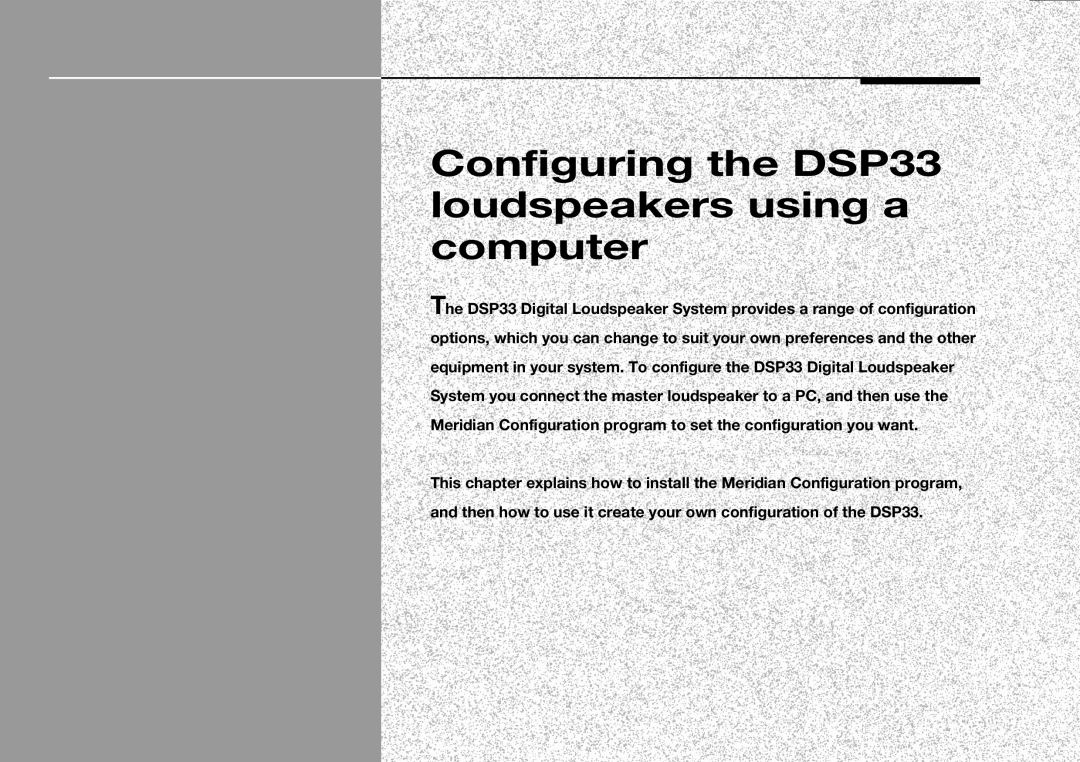 Meridian America manual Configuring the DSP33 loudspeakers using a computer 