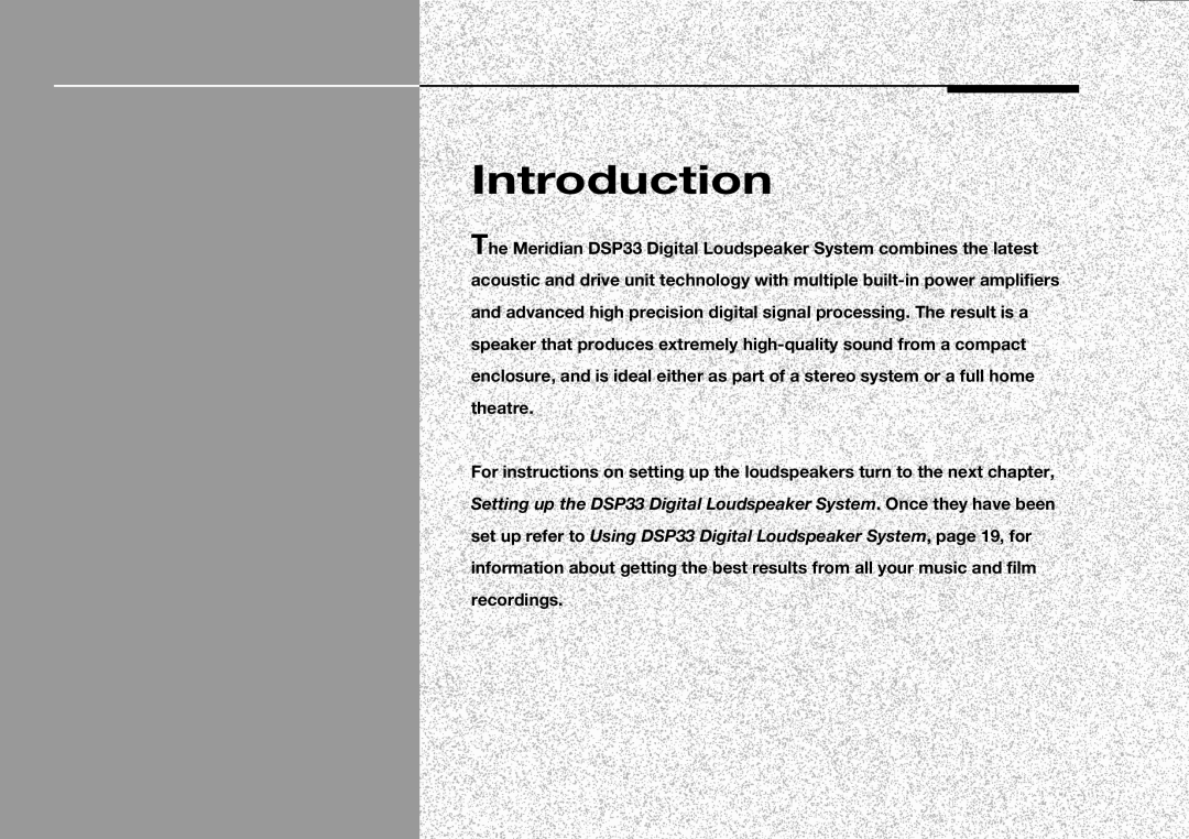 Meridian America DSP33 manual Introduction 