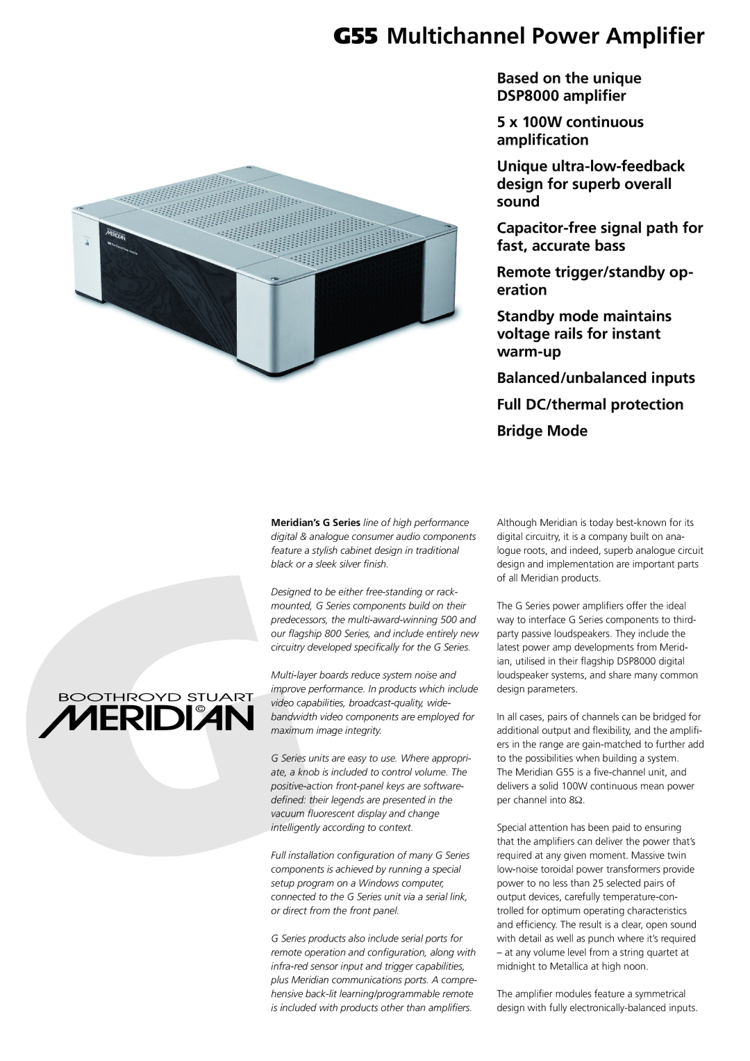 Meridian America manual G55 Multichannel Power Ampliﬁer 