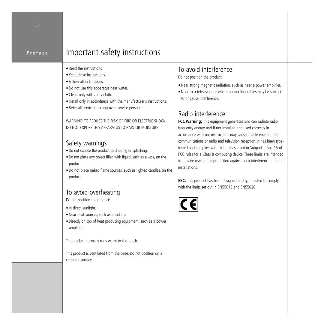 Meridian America G68 manual Safety warnings, To avoid overheating, To avoid interference, Radio interference 