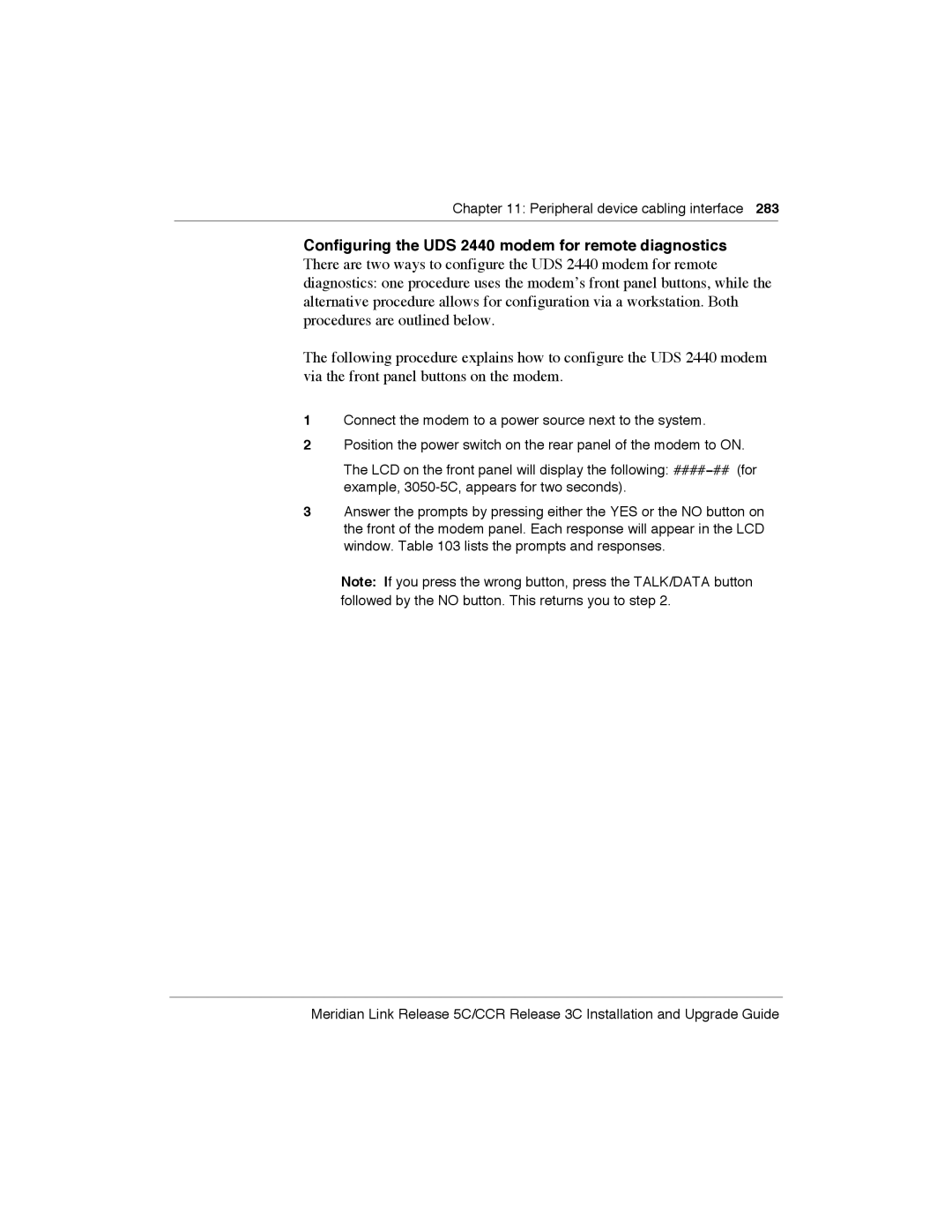 Meridian America Link/Customer Controlled Routing manual Configuring the UDS 2440 modem for remote diagnostics 