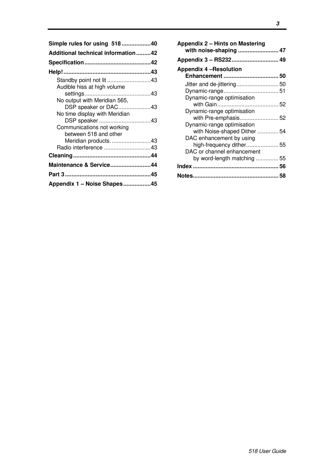 Meridian America Meridian 518 Simple rules for using, Appendix 2 Hints on Mastering, Appendix 4 -Resolution Enhancement 