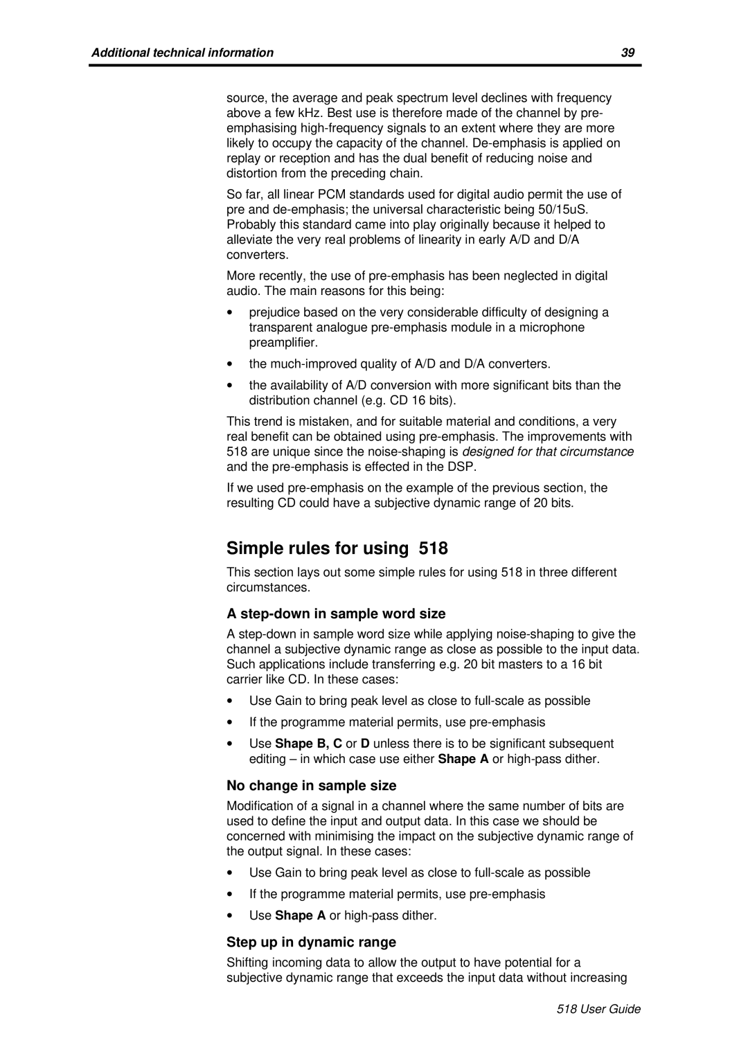 Meridian America Meridian 518 manual Simple rules for using, Step-down in sample word size, No change in sample size 