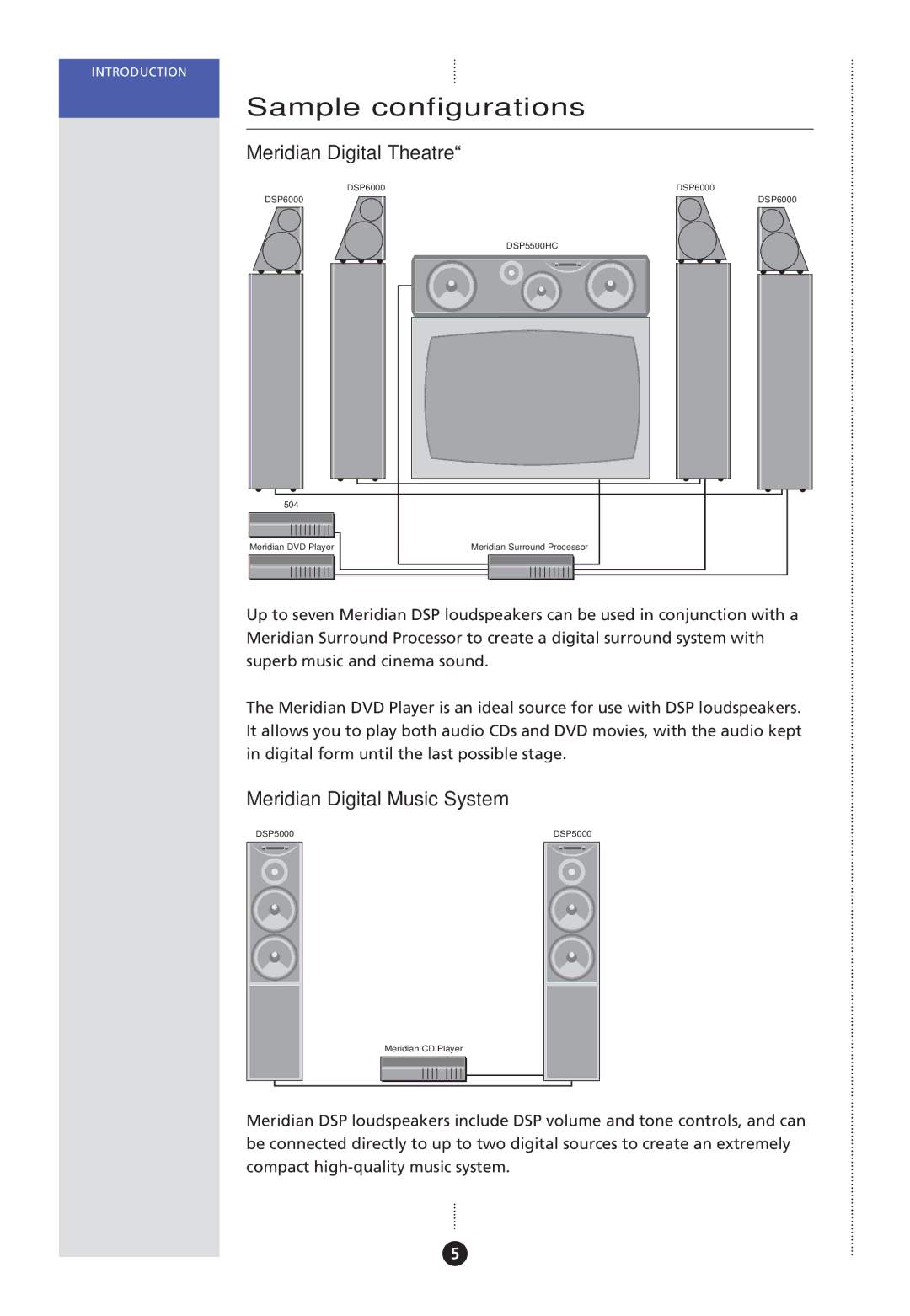 Meridian America Meridian DSP manual Sample configurations, Meridian Digital Theatre, Meridian Digital Music System 