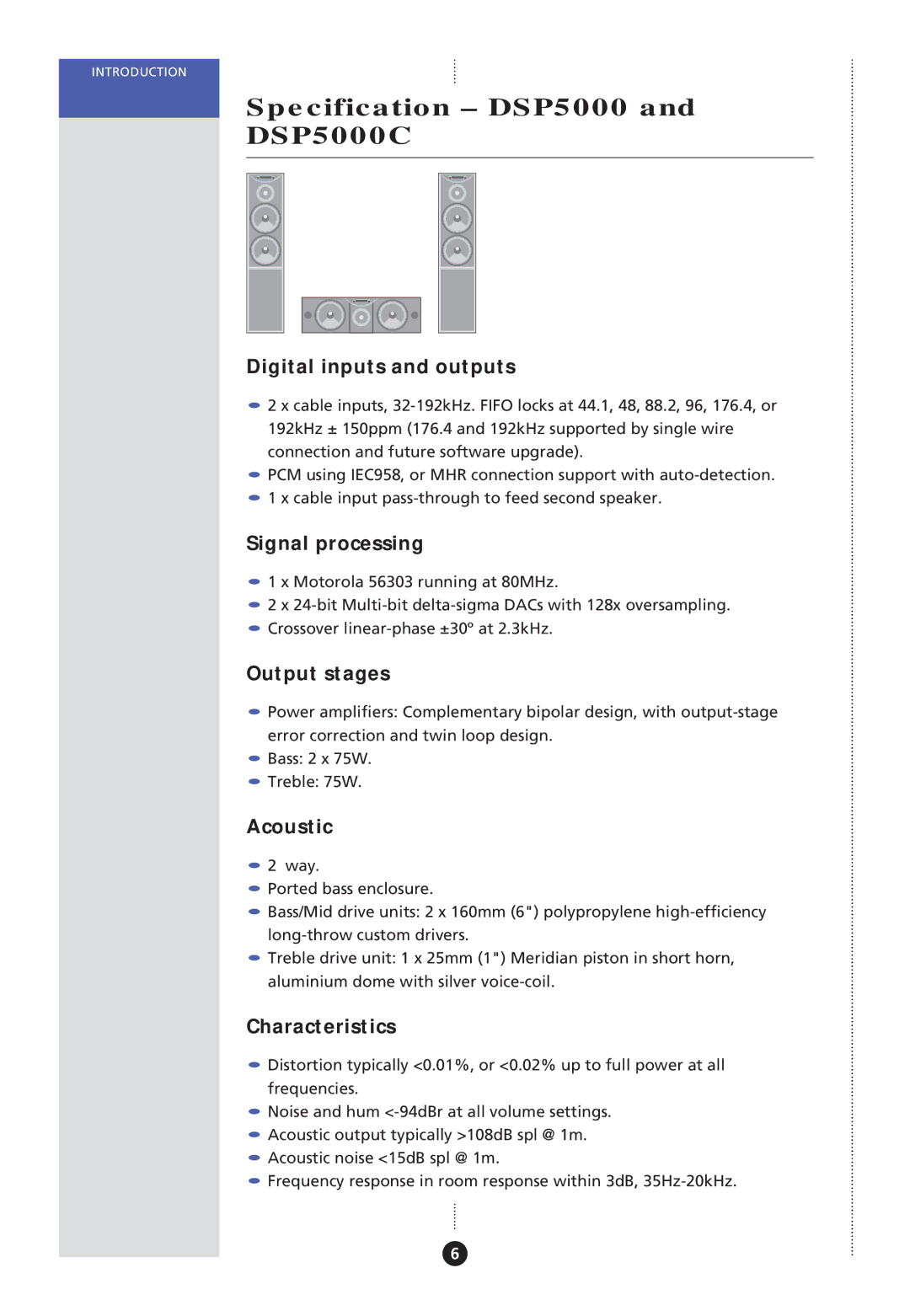 Meridian America DSP Loudspeaker, Meridian DSP manual Specification DSP5000 DSP5000C 