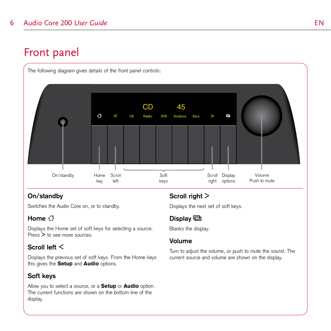 Meridian Audio 200 manual Front panel 