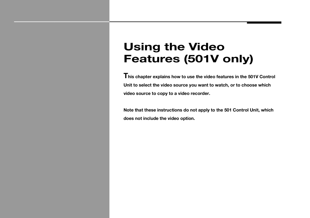 Meridian Audio manual Using the Video Features 501V only 