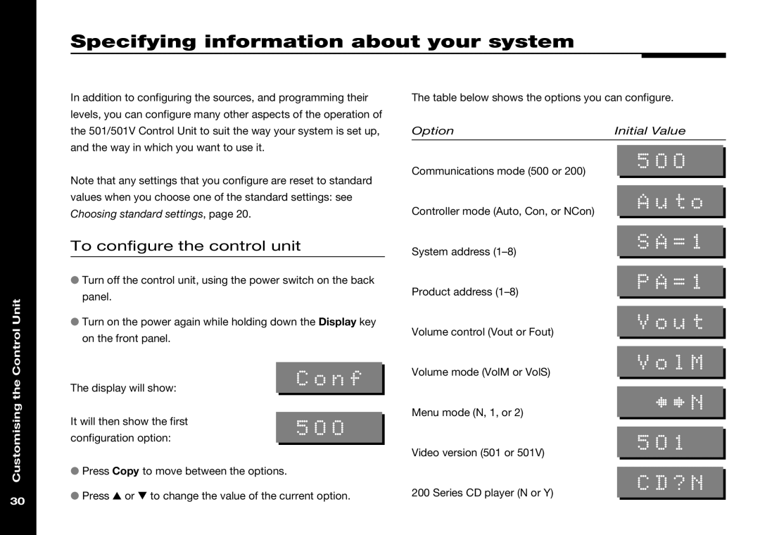 Meridian Audio 501V manual Specifying information about your system 