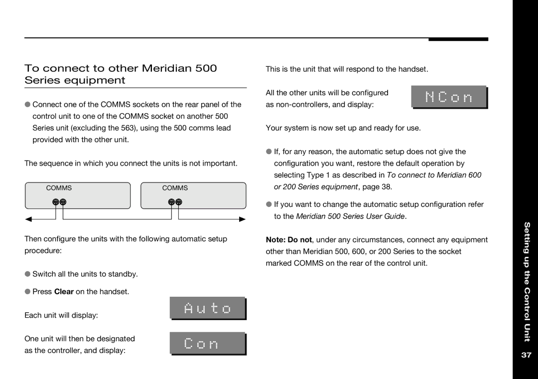 Meridian Audio 501V manual NCon, To connect to other Meridian 500 Series equipment 