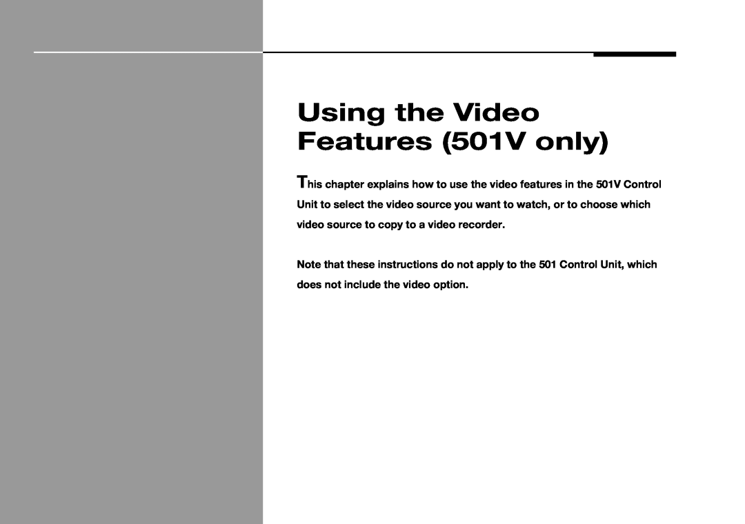 Meridian Audio manual Using the Video Features 501V only 