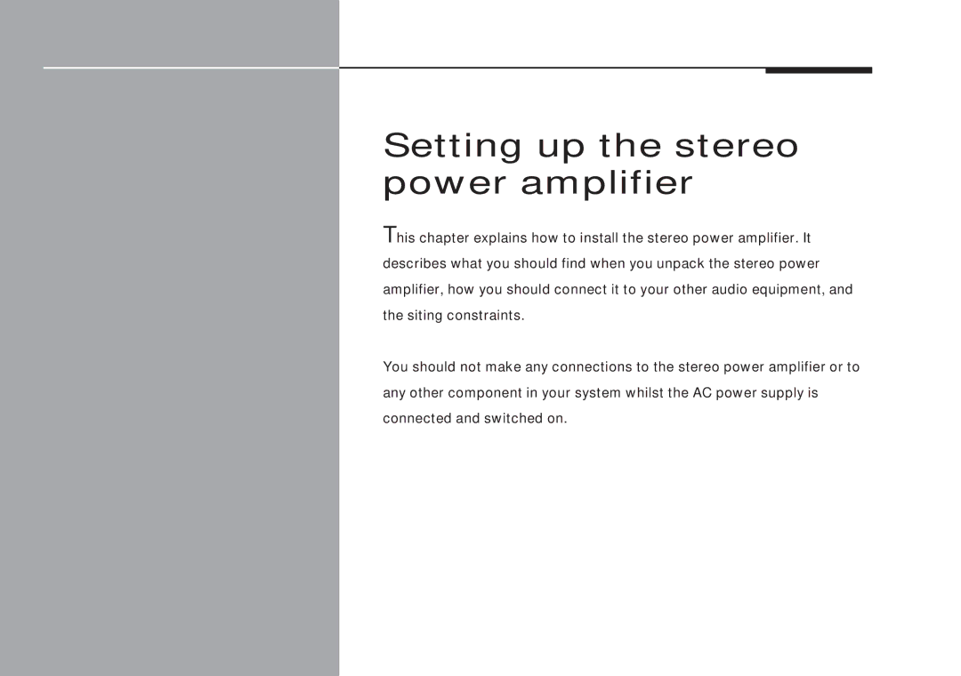 Meridian Audio 556 manual Setting up the stereo power amplifier 