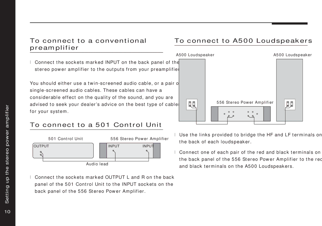 Meridian Audio 556 manual To connect to a conventional preamplifier, To connect to a 501 Control Unit 