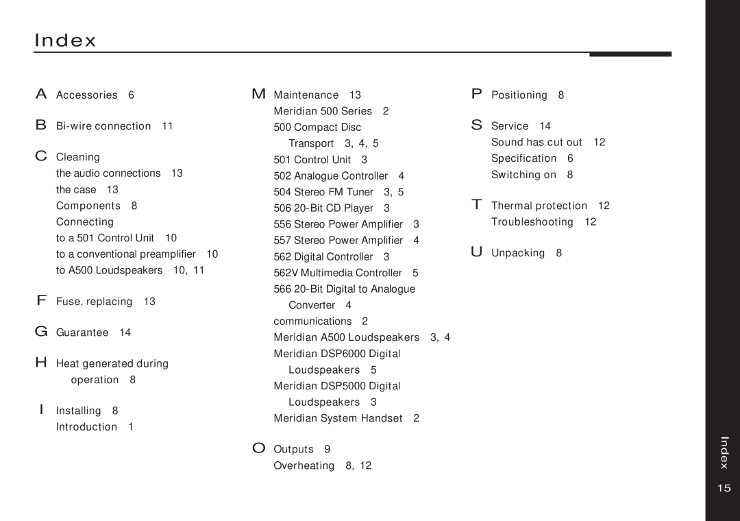 Meridian Audio 556 manual Index 