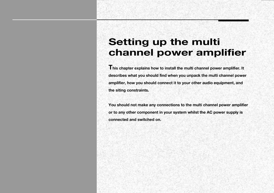 Meridian Audio 558 manual Setting up the multi channel power amplifier 