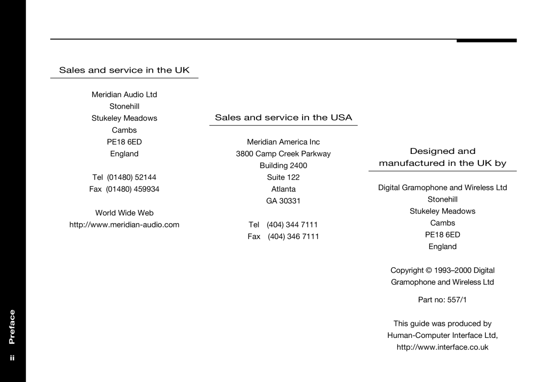 Meridian Audio 558 manual Sales and service in the UK 