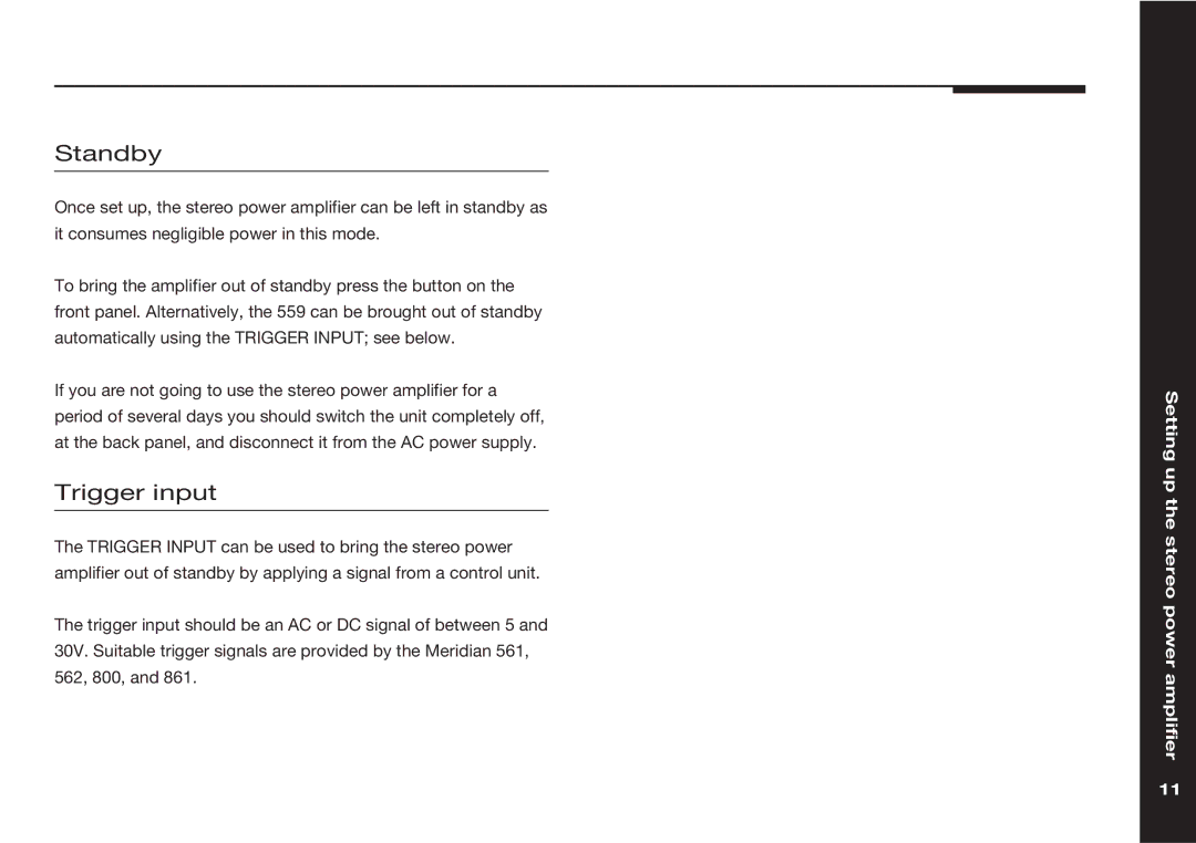Meridian Audio 559 manual Standby, Trigger input 